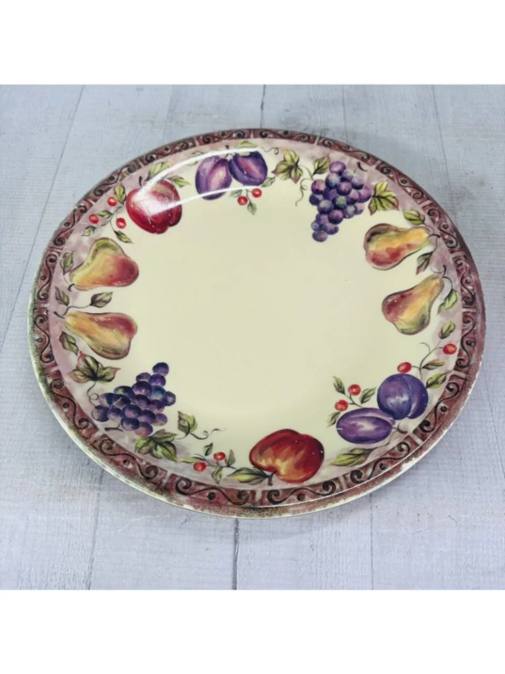 JC Penny Home Collection FRUIT MULTI Purple Melamine Round Dinner Plates Set 4